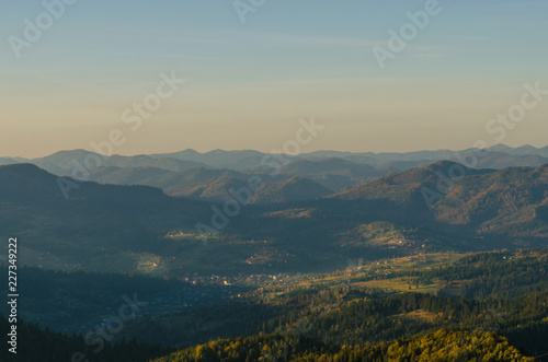 Carpathian mountains in sunny day in the autumn season