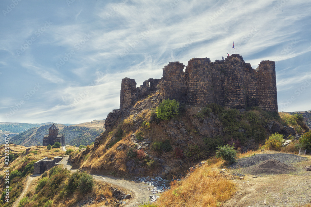 Amberd fortress and Vahramashen Church in autumn,  Armenia