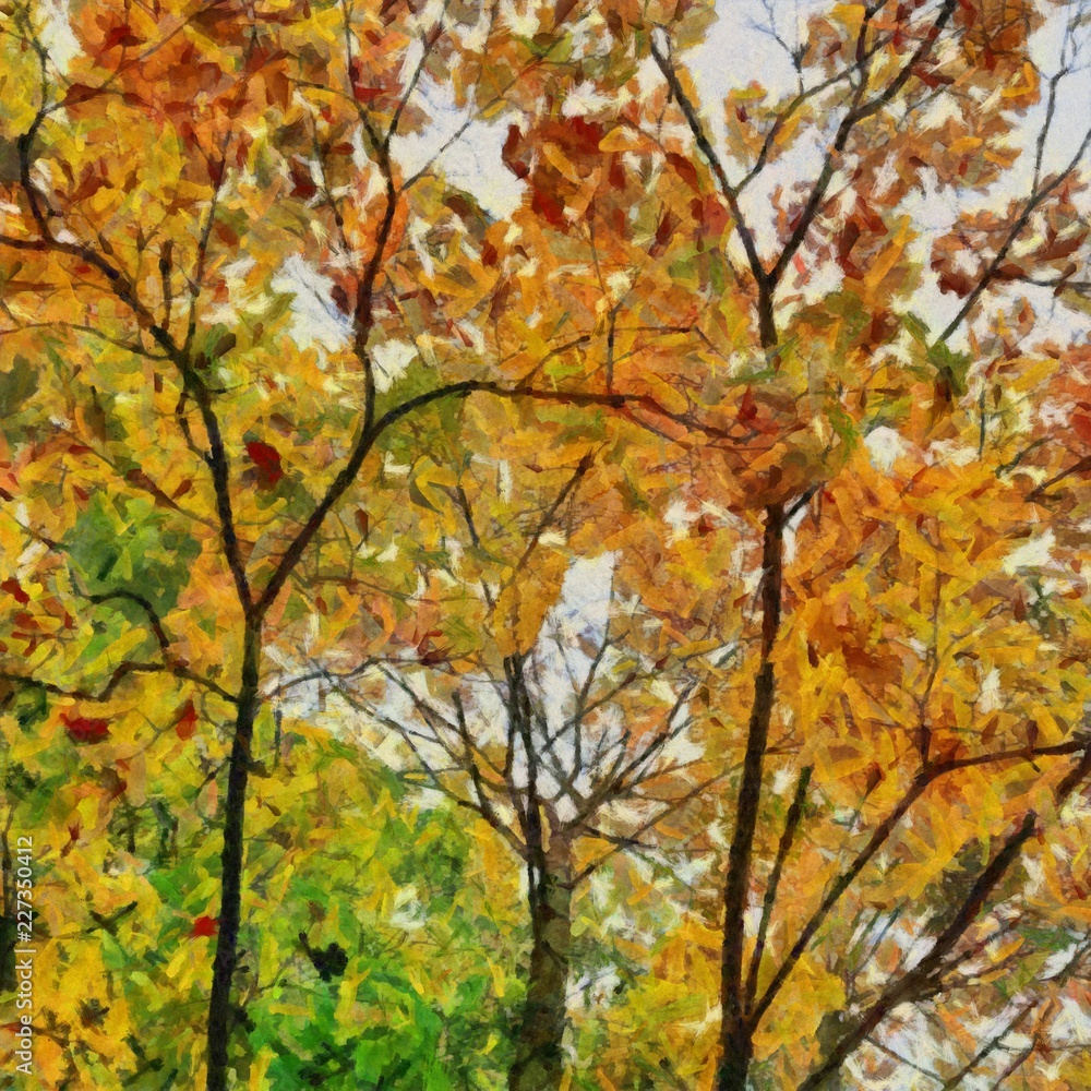 Hand drawing watercolor art on canvas. Artistic big print. Original modern painting. Acrylic dry brush background. Beautiful autumn landscape. Wonderful travel view. Charming tree with yellow leaves. Hand drawing watercolor art on canvas. Artistic big print. Original modern painting. Acrylic dry brush background. Beautiful autumn landscape. Wonderful travel view. Charming tree with yellow leaves.