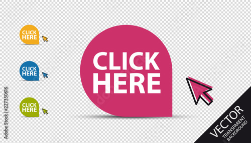 Click Here Button - Colorful Vector Illustration With Mouse Arrow - Isolated On Transparent Background