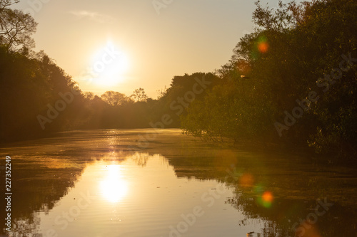 rising sun on the river, landscape.