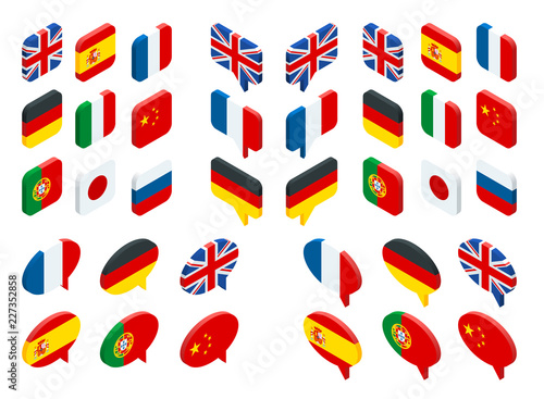Isometric set flags of the world. Vector isolated flags icons