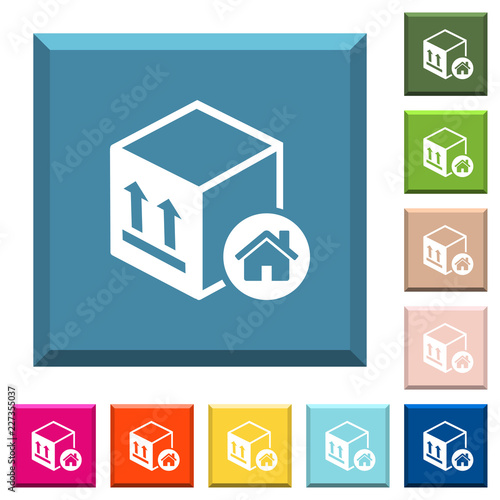 Package warehouse white icons on edged square buttons