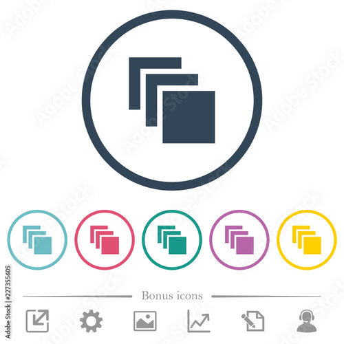 Multiple canvases flat color icons in round outlines