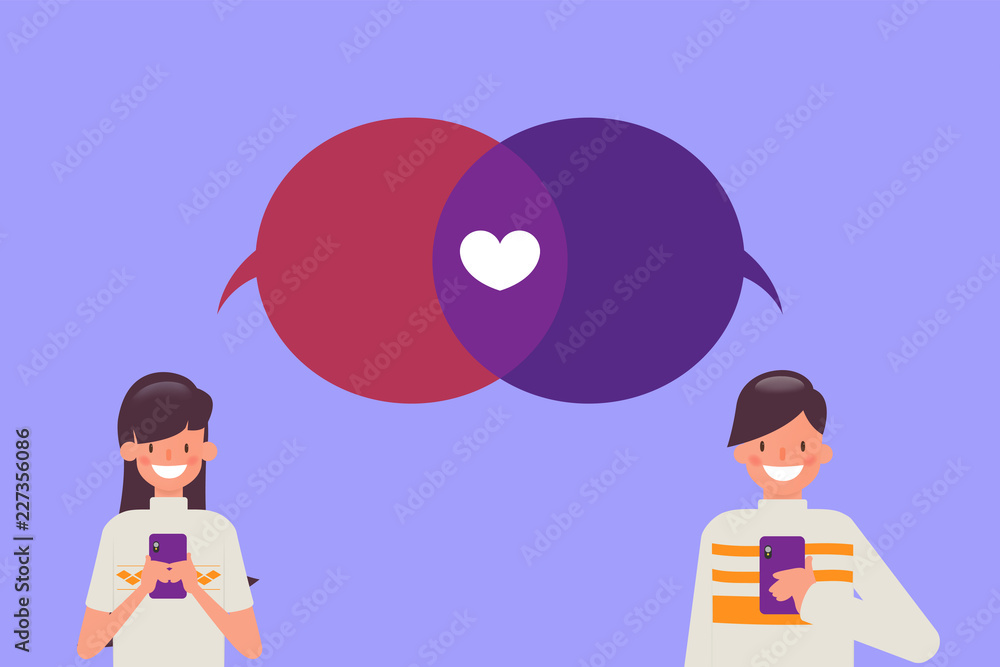 People chatting on mobile phone. Communication infographic lover valentine's day.