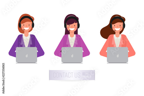 Operator of call center office working in headphone. Customer service character. Illustration vector.