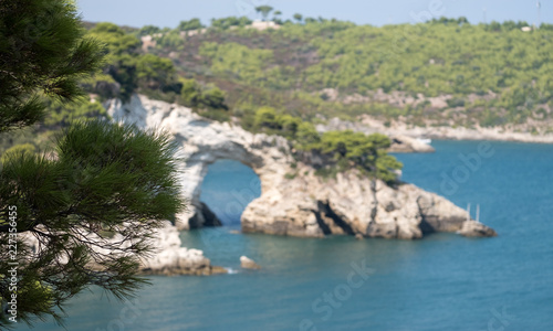 The dramatic Arch of San Felice on the Gargano Peninsula, Puglia, Italy. Photographed on a clear day in late summer. 