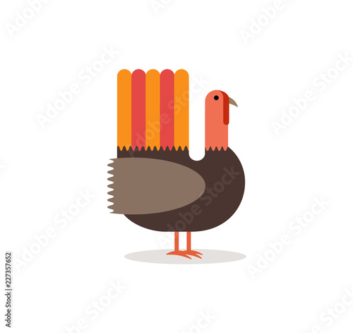 Modern flat vector illustration of a turkey. For Thanksgiving designs, decoration, web pages. Isolated icon design. 