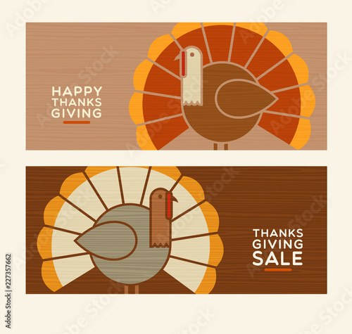 Happy Thanksgiving and autumn design elements set. Abstract turkeys and text designs. For greeting cards, web pages, banners, posters, decoration.