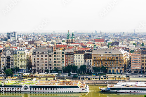 View from above on the Budapest city, historical district and Danube river in Hungary
