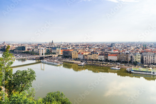 View from above on the Budapest city, historical district and Danube river in Hungary