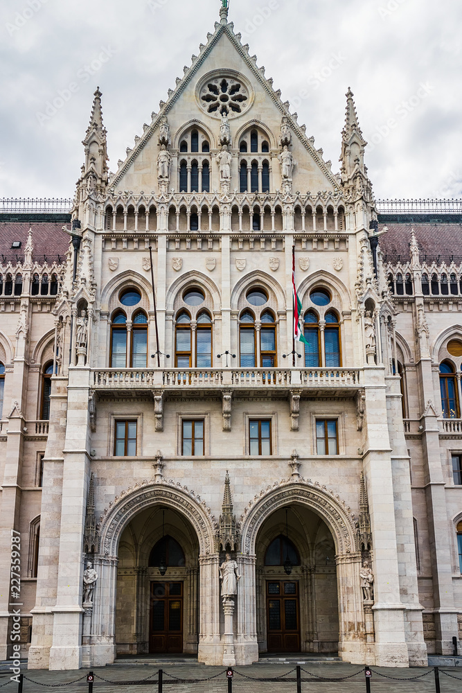 Facade of parliament building in Budapest city,Hungary