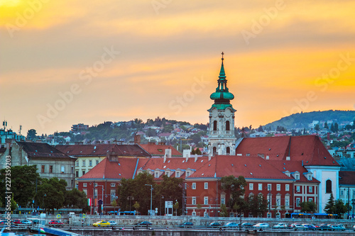Golden sunset over the historical district of Budapest city in Hungary