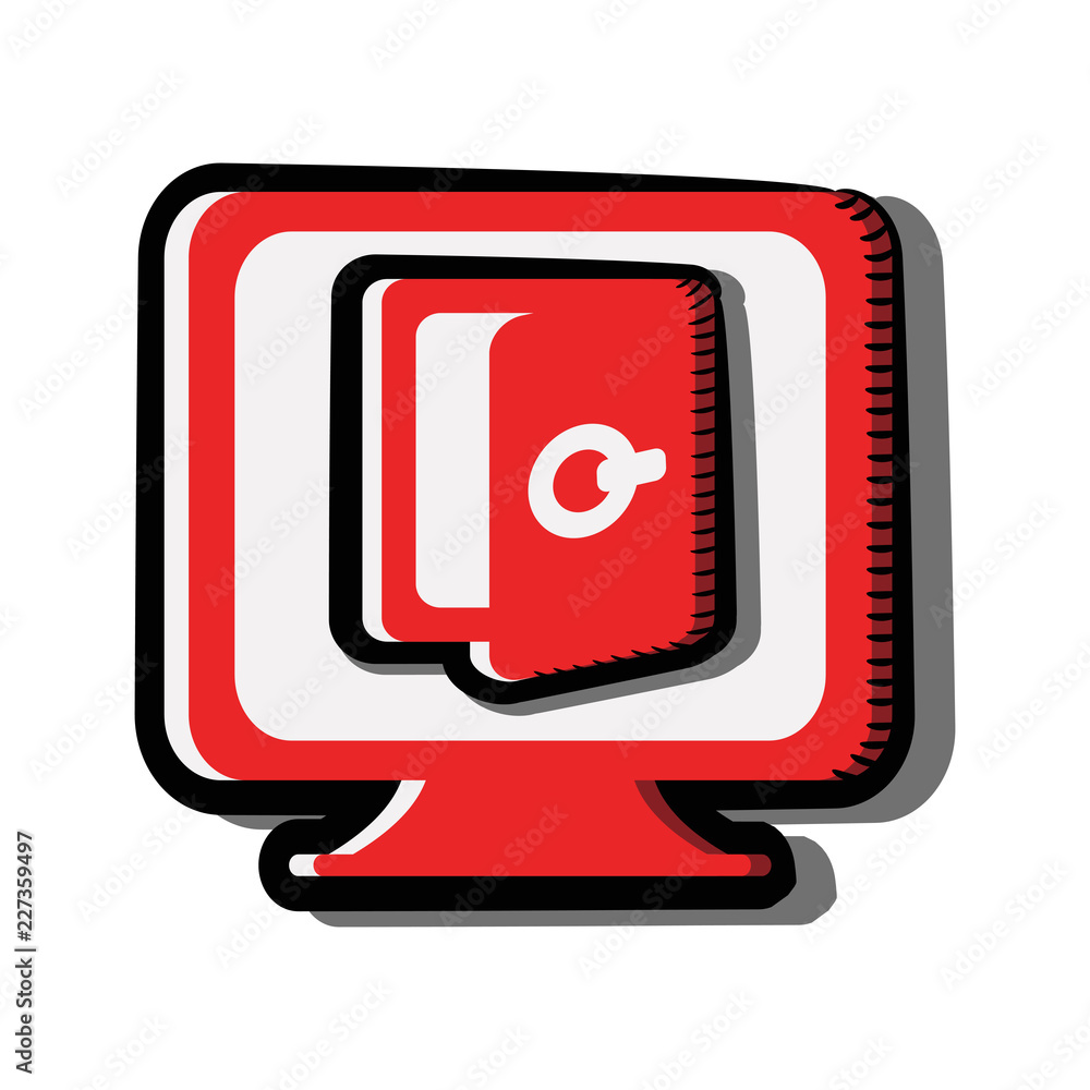 Computer. Computer Screen and Door. Icon. Sketch Symbol, Sign, Stock