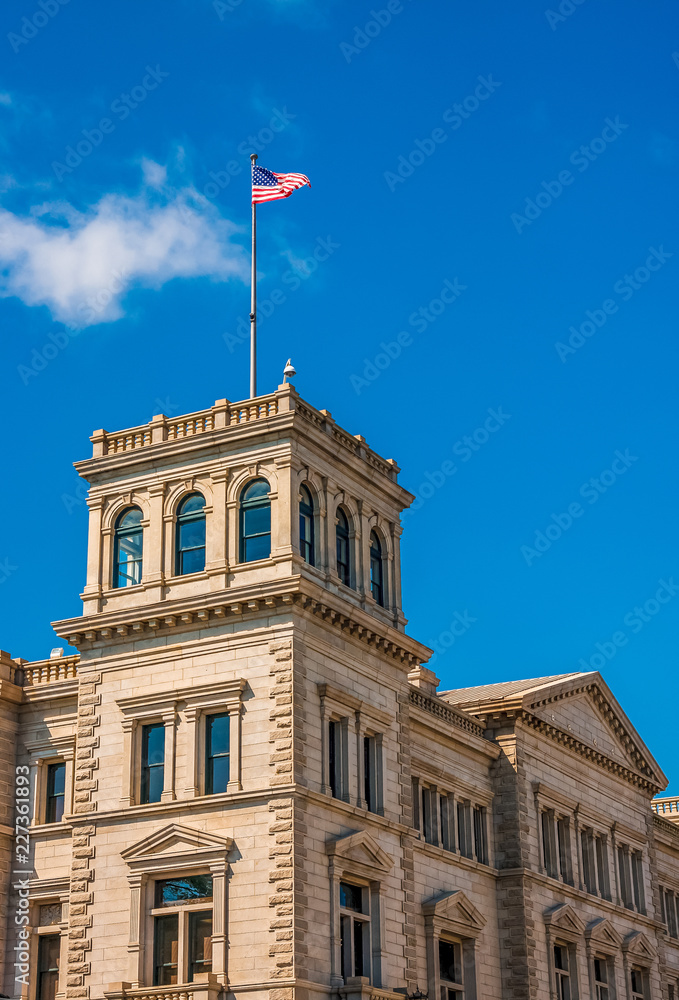 Old Stone Building with American Flag