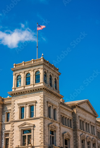 Old Stone Building with American Flag