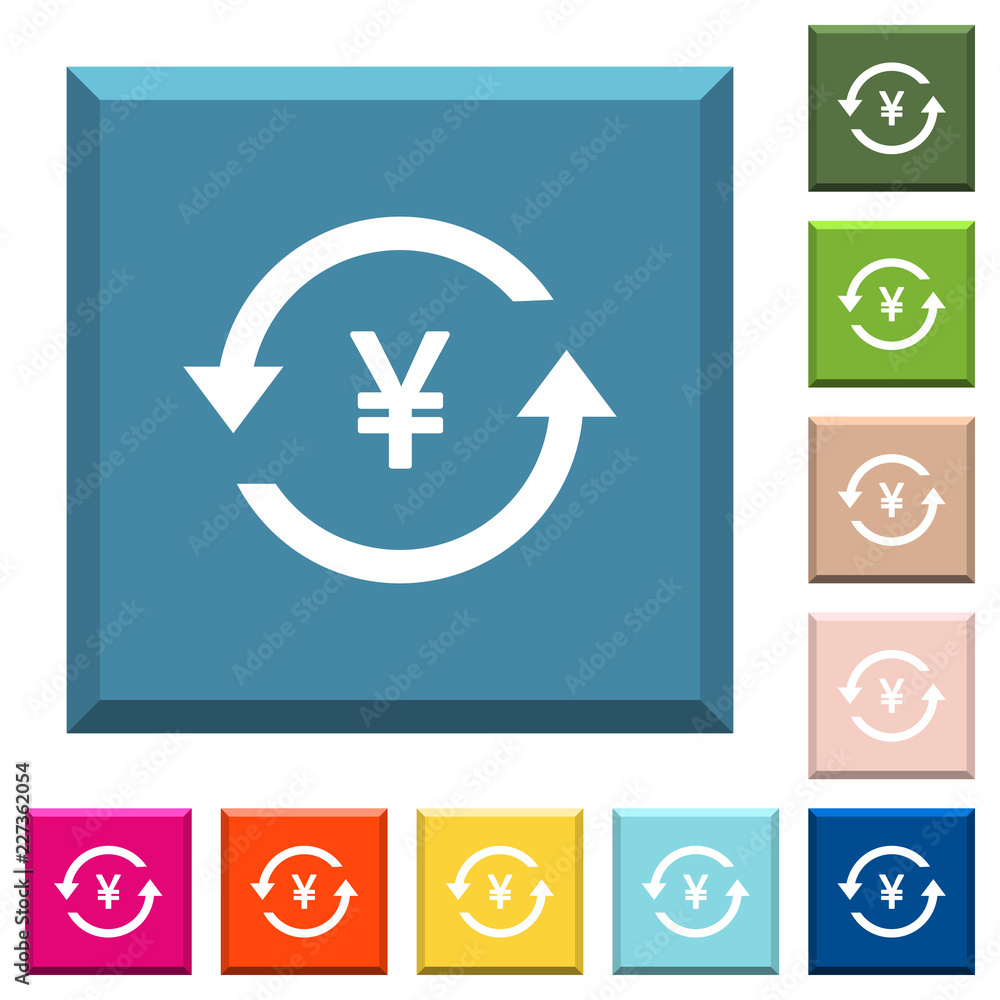 Yen pay back white icons on edged square buttons Yen pay back white icons on edged square buttons
