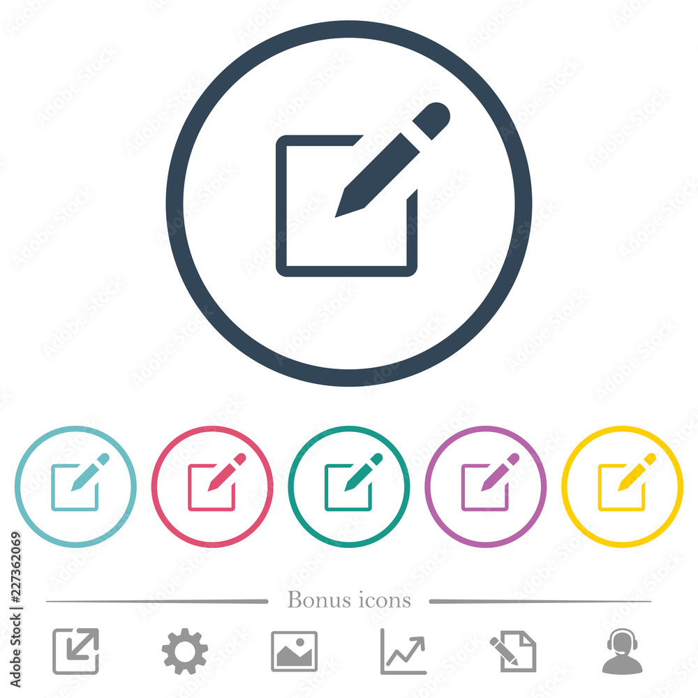 Editbox with pencil flat color icons in round outlines Editbox with pencil flat color icons in round outlines