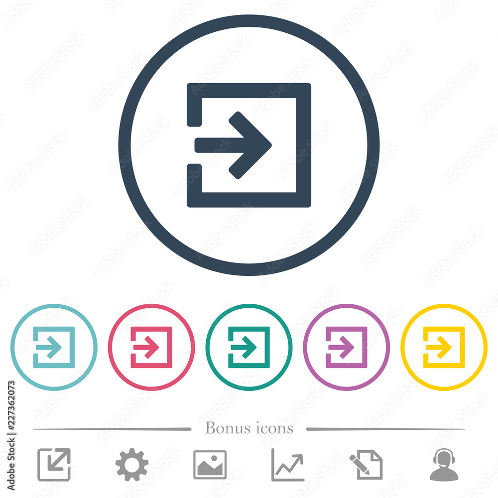 Import with inside arrow flat color icons in round outlines