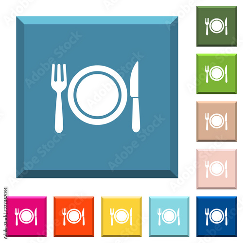 Dinner white icons on edged square buttons