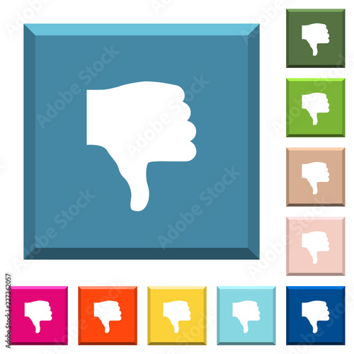 Thumbs down white icons on edged square buttons