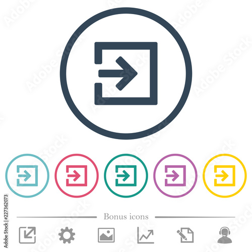 Import with inside arrow flat color icons in round outlines