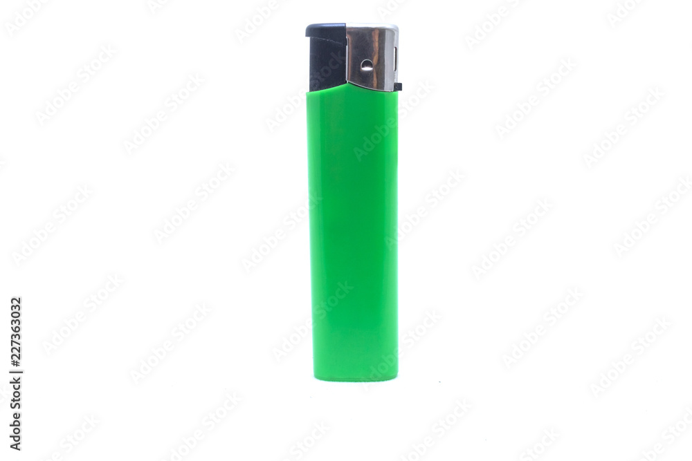 Green disposable lighter on white isolated background Green disposable lighter on white isolated background