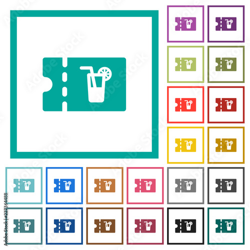 cocktail bar discount coupon flat color icons with quadrant frames