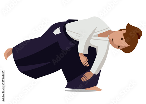 Vector illustration of a woman in hakama.Tachi waza Mae ukemi. Suitable for oriental martial arts such as aikido, judo, karate, jiu-jitsu, budo