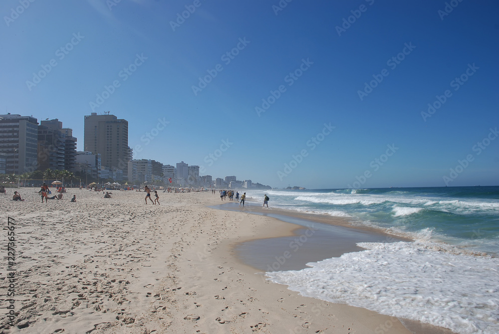 The beautiful sandy Ipanema Beach in Rio de Janeiro, Brazil