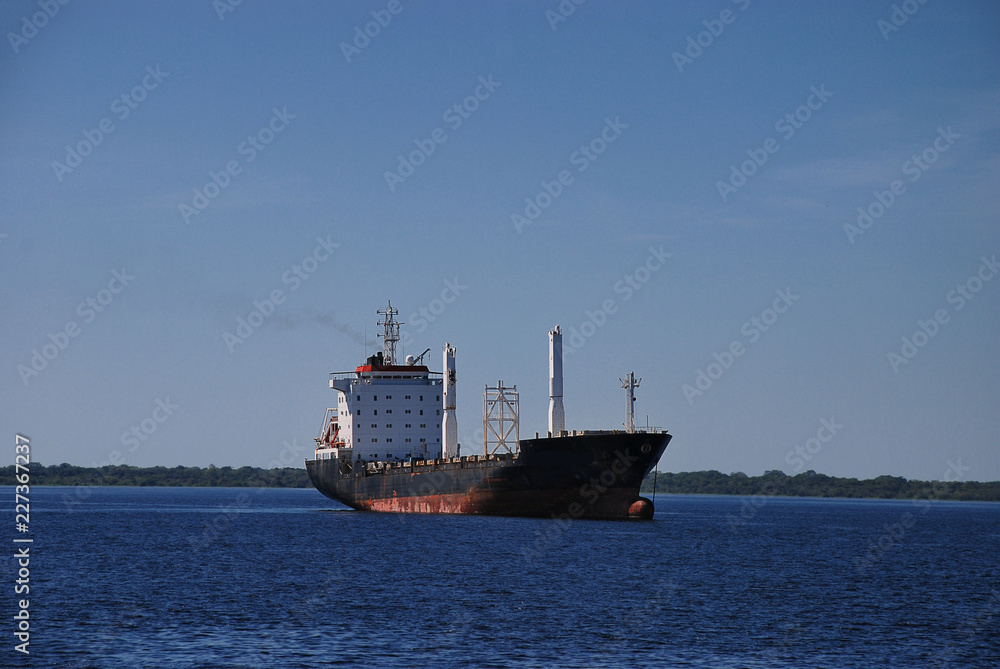 An oil tanker on the Rio Negro near the Port of Manaus in Brazil.