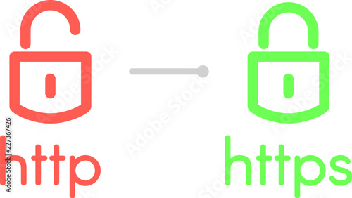 Http and https security certificates vector illustration. Web browser protocols isolated icons