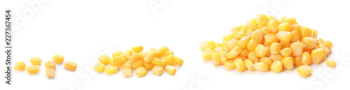 Set with sweet corn kernels on white background