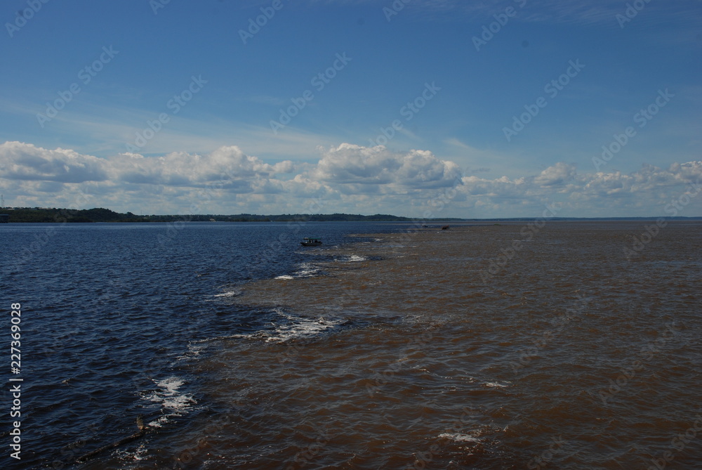 The Meeting of the Waters in Brazil where the Rio Negro and Rio Solimões run alongside each other without mixing.
