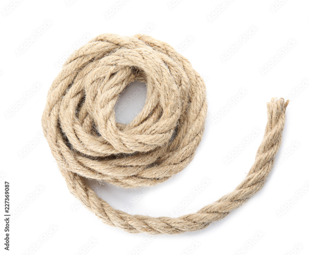 Hemp rope on white background. Organic material