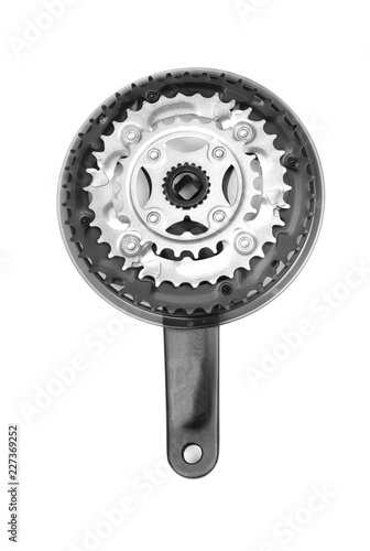 Bicycle crankset on white background, top view photo