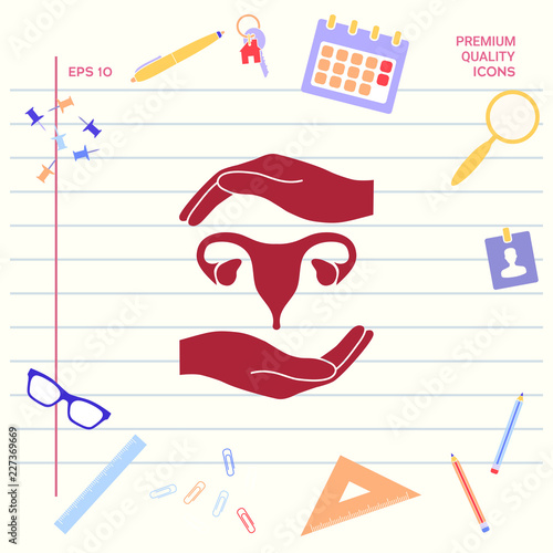 Hands holding Female uterus - protection symbol