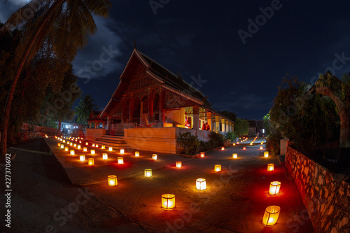 Wat Aphai, a small temple in Luang Prabang with lanterns for the end of Buddhist Lent festival.