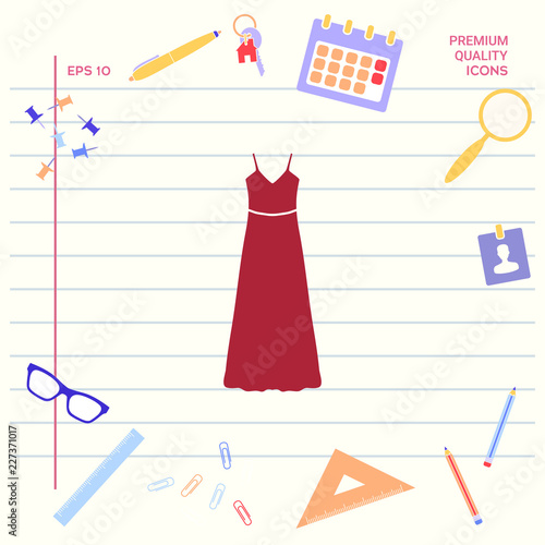 Long Dress, Evening dress or sundress with belt , the silhouette. Menu item in the web design