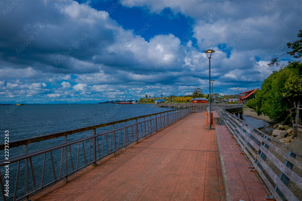 Outdoor view of gorgeous and modern stoned pier located in Chacao, Chiloe - Chile