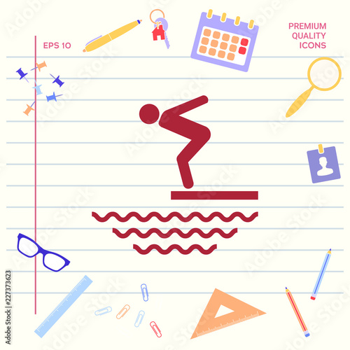 Swimmer on a springboard, Jumping into the water - icon