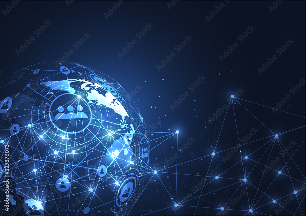 Obraz premium Globalne połączenie sieciowe. Koncepcja punktu i linii mapy świata globalnego biznesu. Ilustracji wektorowych