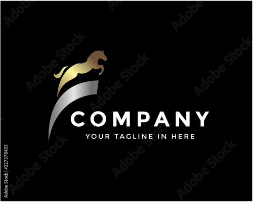 gold and silver on black F letter logotype horse jump logo