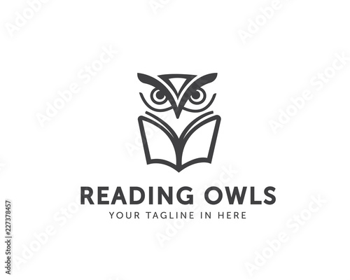 line art Owl book logo design  college owl book logo