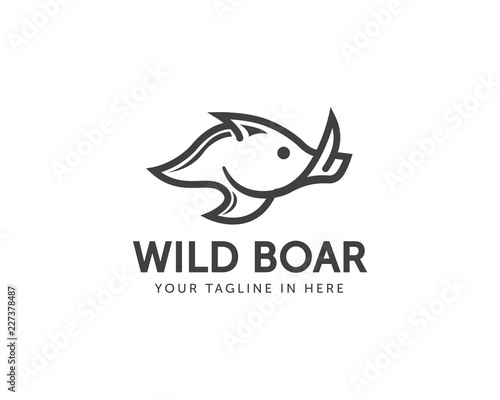 line art Wild boar logo design