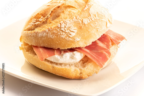 cured ham with fresh cheese sandwich