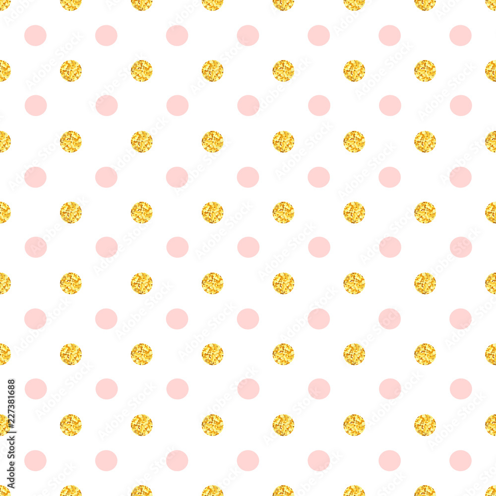Gold glitter and pink polka dots seamless pattern. Gold glitter and pink polka dots seamless pattern.