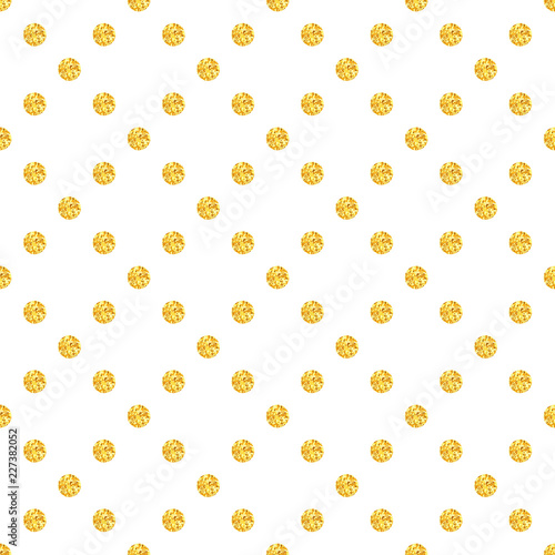 Gold glitter polka dots seamless pattern. 