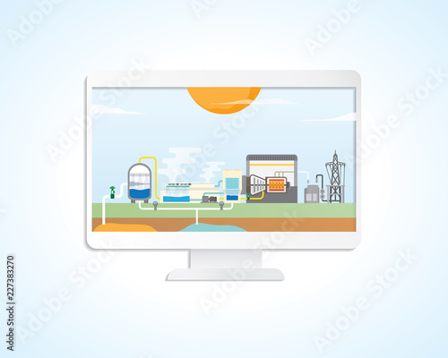 geothermal power plant in screen monitor graphic