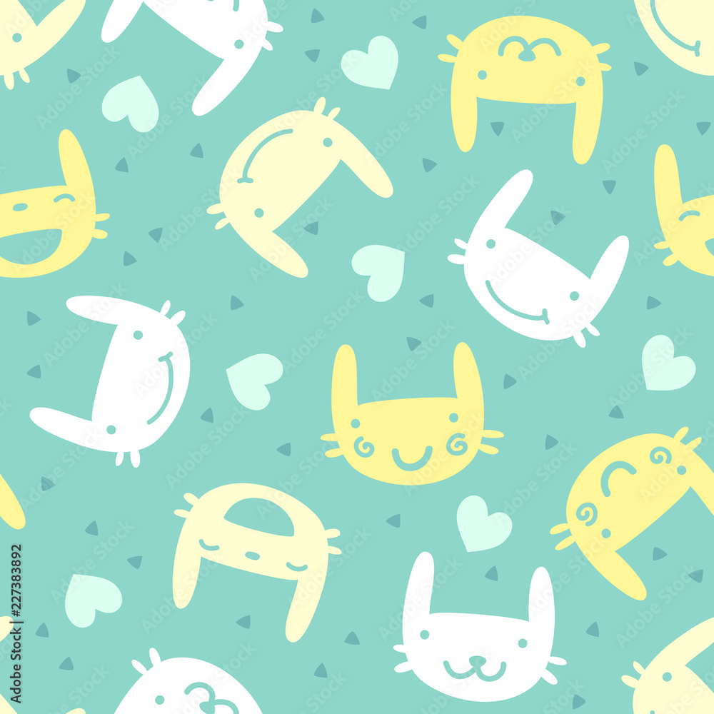 seamless pattern with cute bunny emotions